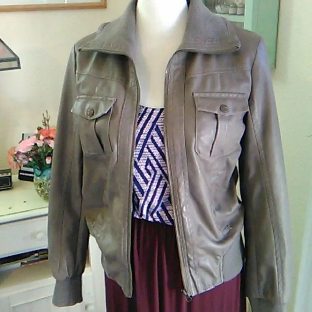 Miss London Faux Leather Bomber Jacket - Picture 8 of 13